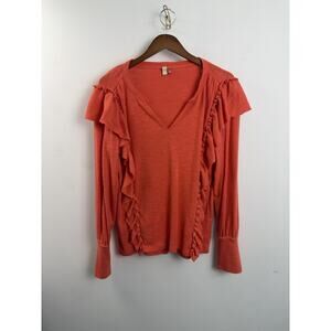 Anthropologie Pilcro Sweater Orange Ruffle Long Sleeve Lightweight Pullover XL